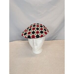 Argyle Flat Cap Red Black White Academic Preppy Ivy League Size S/M
